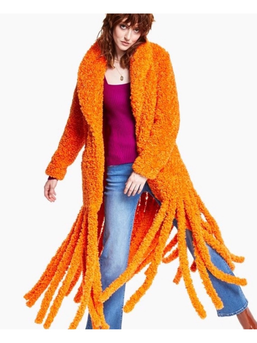 INC. faux orange coat fur. Great condition! Sold out. Trendy